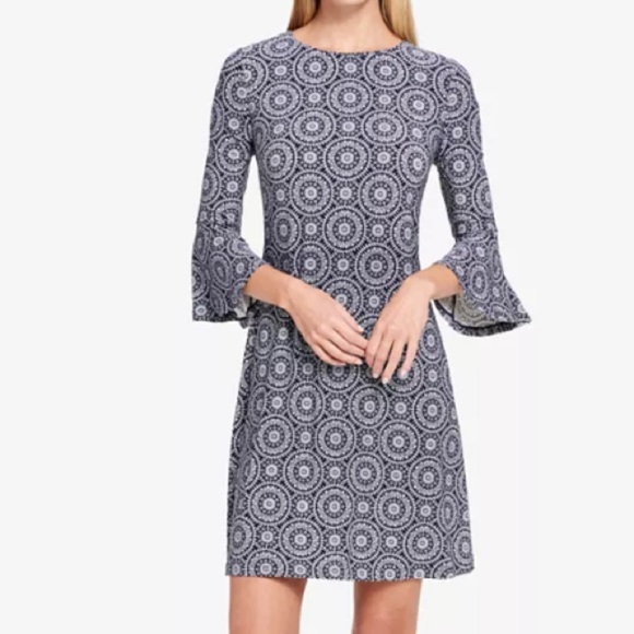 Tommy Hilfiger Women's Bell Sleeve Shift Dress Size 14 Large XL Cream Print - Picture 6 of 6